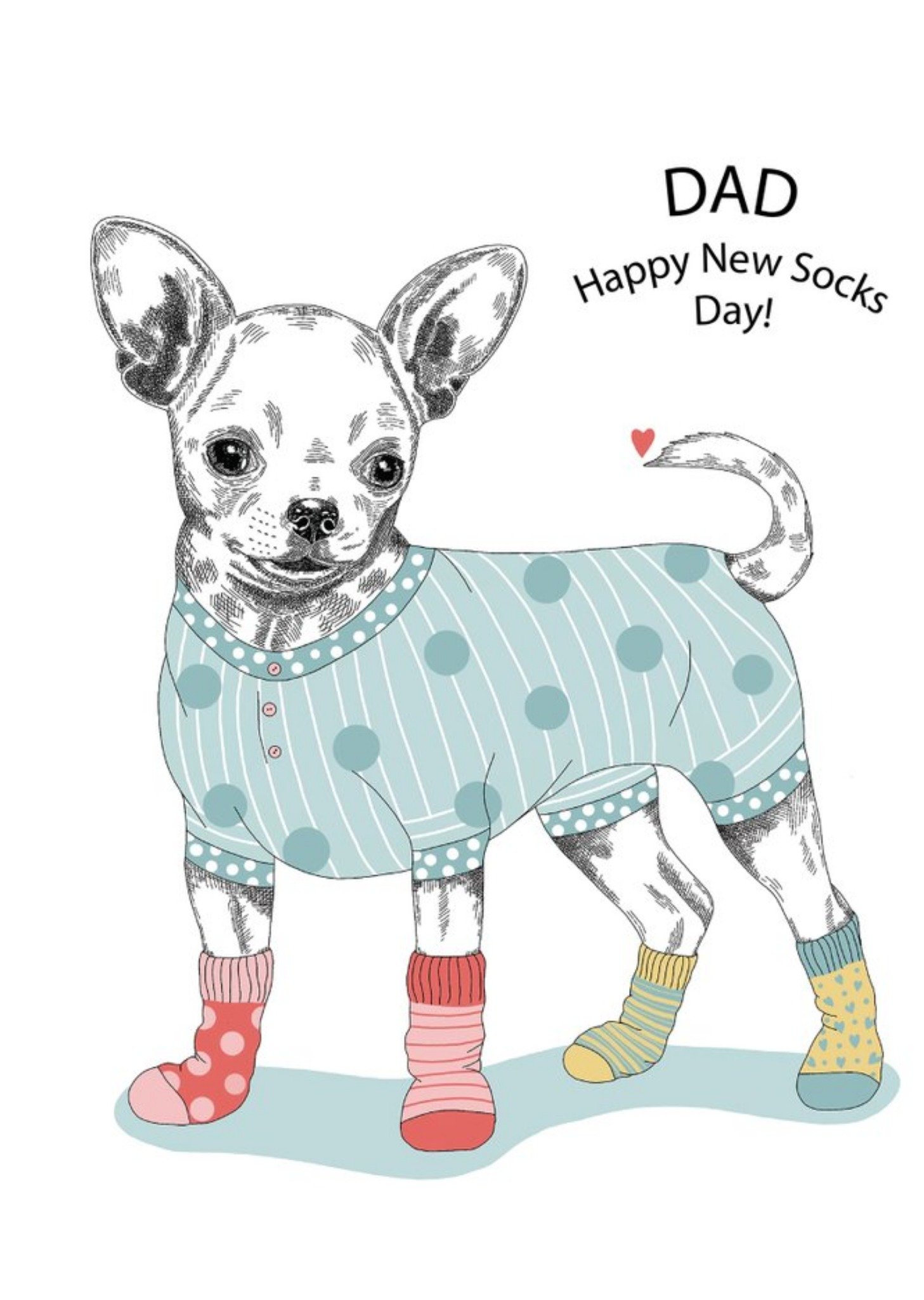 Moonpig Modern Cute Dog Illustration Dad Happy New Socks Day Birthday Card, Large