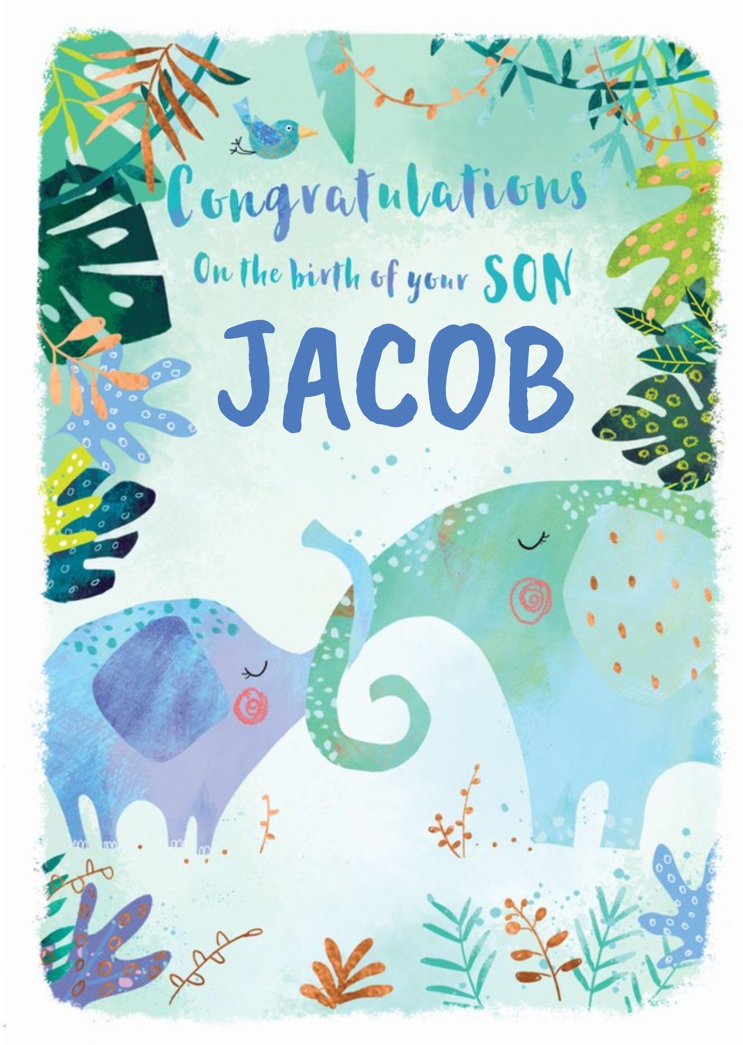 Moonpig Cute Illustration Of A Patchwork Elephant Congratulations Baby Boy Son Personalised Card, La