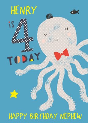 Happy Birthday Card - Octopus - 4 Today