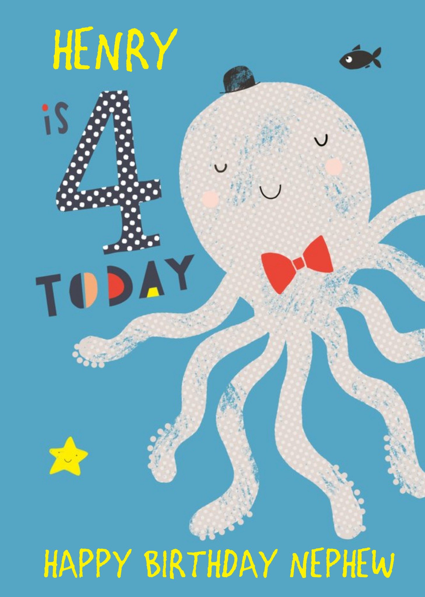 Moonpig Happy Birthday Card - Octopus - 4 Today, Large