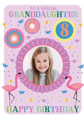 Hola Happy Illustrated To a Special Granddaughter Photo Upload 8th Birthday Card