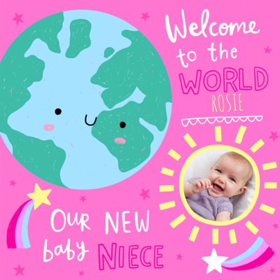 Illustration Of Earth With A Smiley Face New Baby Niece's Photo Upload Card