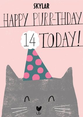 Cute Illustrative Happy Purr-thday Cat Birthday Card