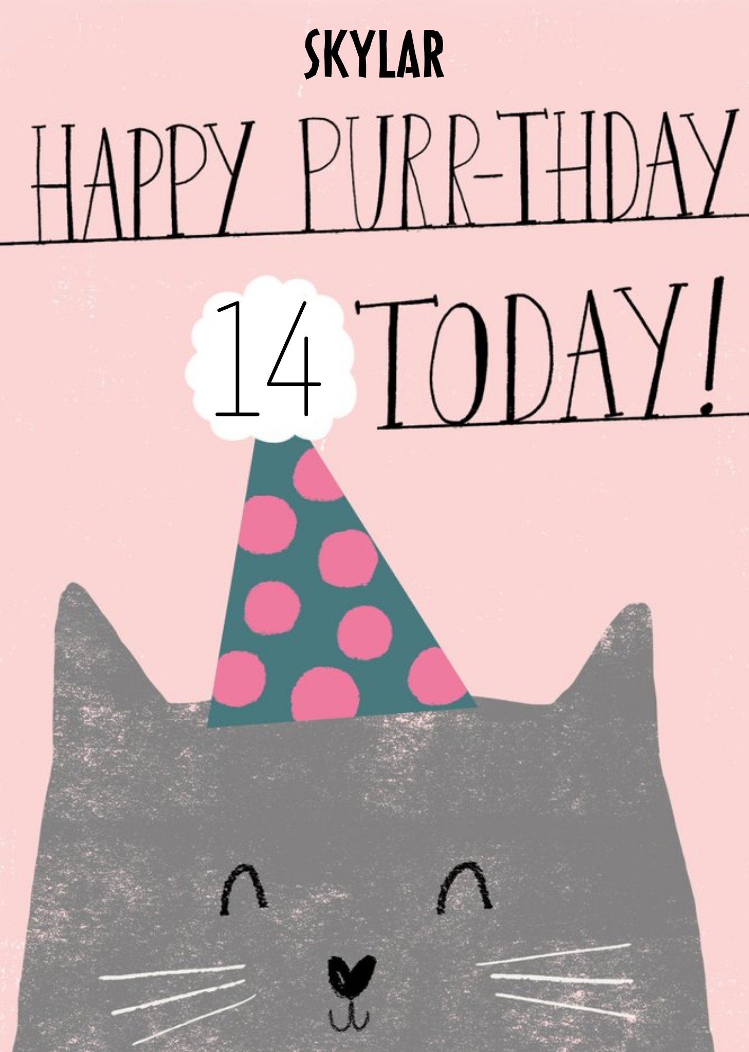 Moonpig Cute Illustrative Happy Purr-Thday Cat Birthday Card, Large