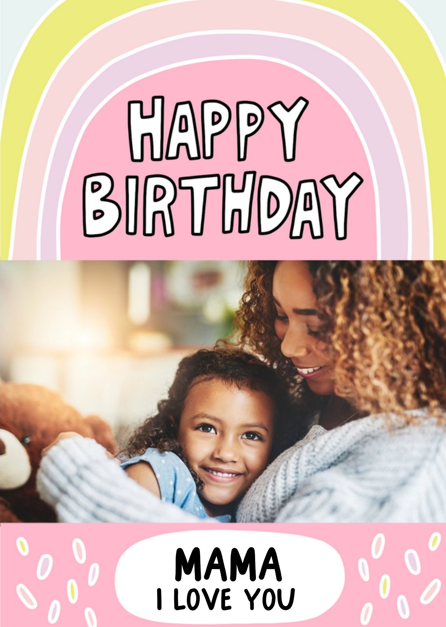 Moonpig Fun Pink And Yellow Rainbow Mama Photo Upload Birthday Card, Large