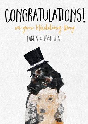 Cute Dog Watercolour Illustration Wedding Congratulations Card