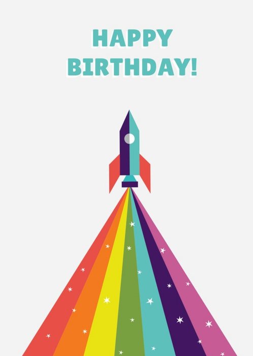 Happy Birthday Rocket Ship Rainbow Card