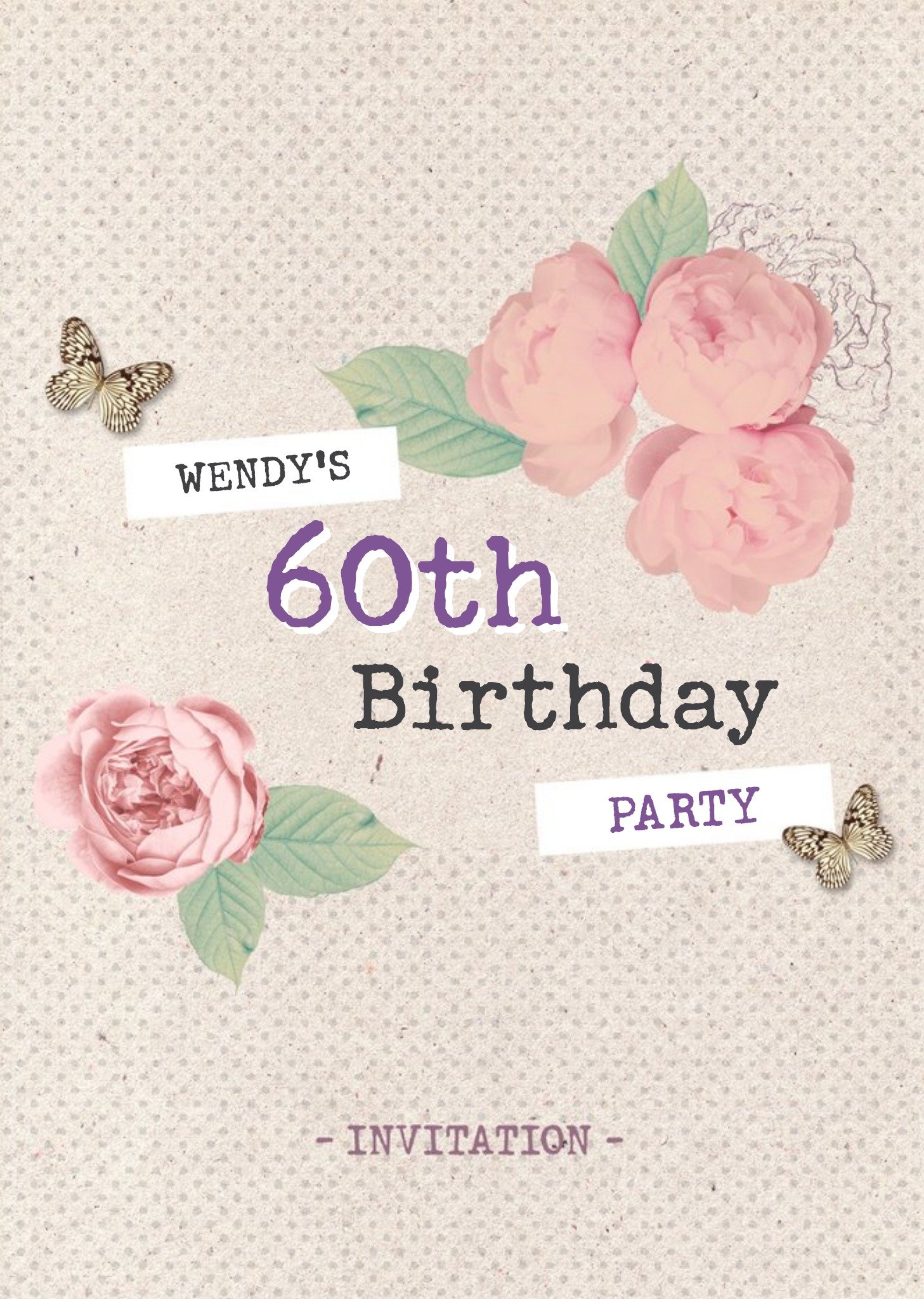 Moonpig Pretty Flowers 60th Birthday Party Invitation, Standard Card