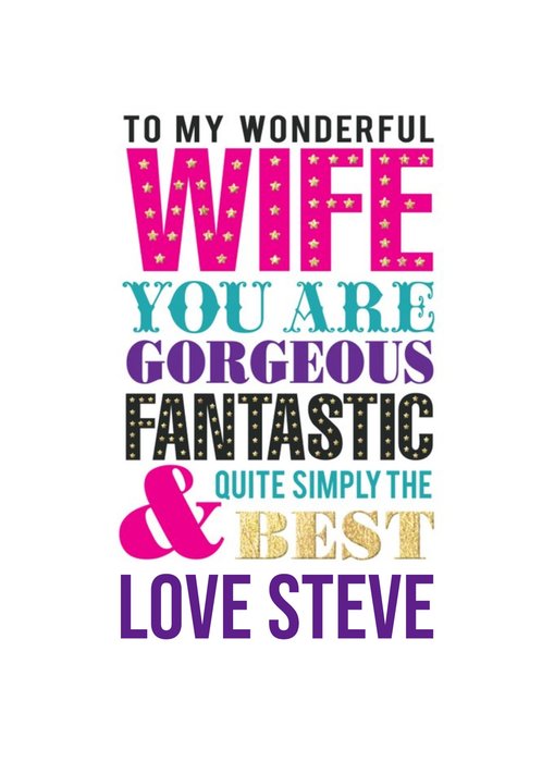 Wonderful Wife Birthday Card - Gorgeous - Fantastic