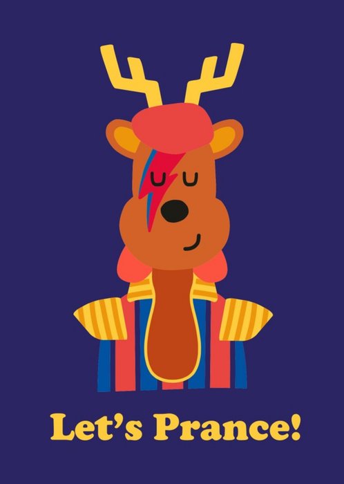 Illustration Of A Reindeer Dressed Like The King Of Glam Rock Let's Prance Christmas Card