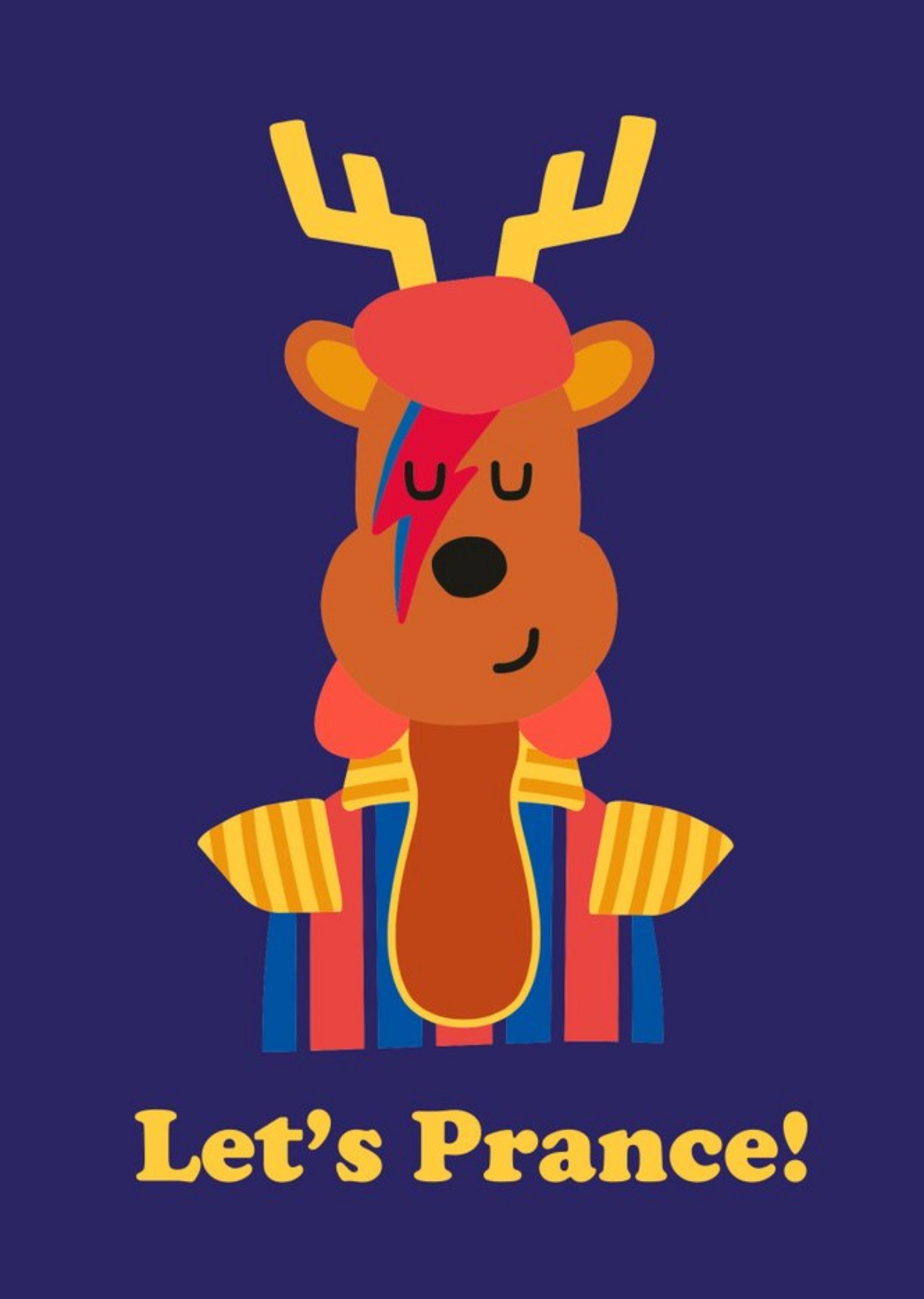 Illustration Of A Reindeer Dressed Like The King Of Glam Rock Let's Prance Christmas Card Ecard