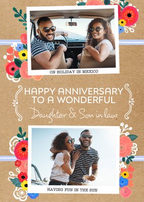 Floral Happy Anniversary Daughter & Son in law Photo Upload Card