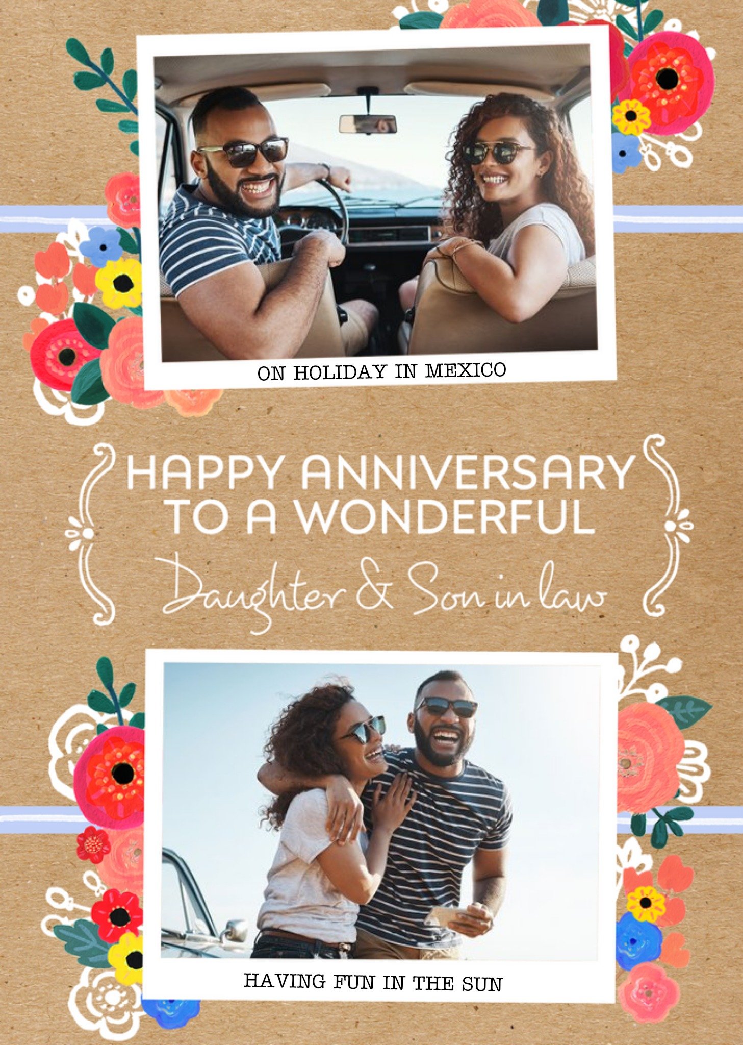 Moonpig Floral Happy Anniversary Daughter & Son In Law Photo Upload Card Ecard
