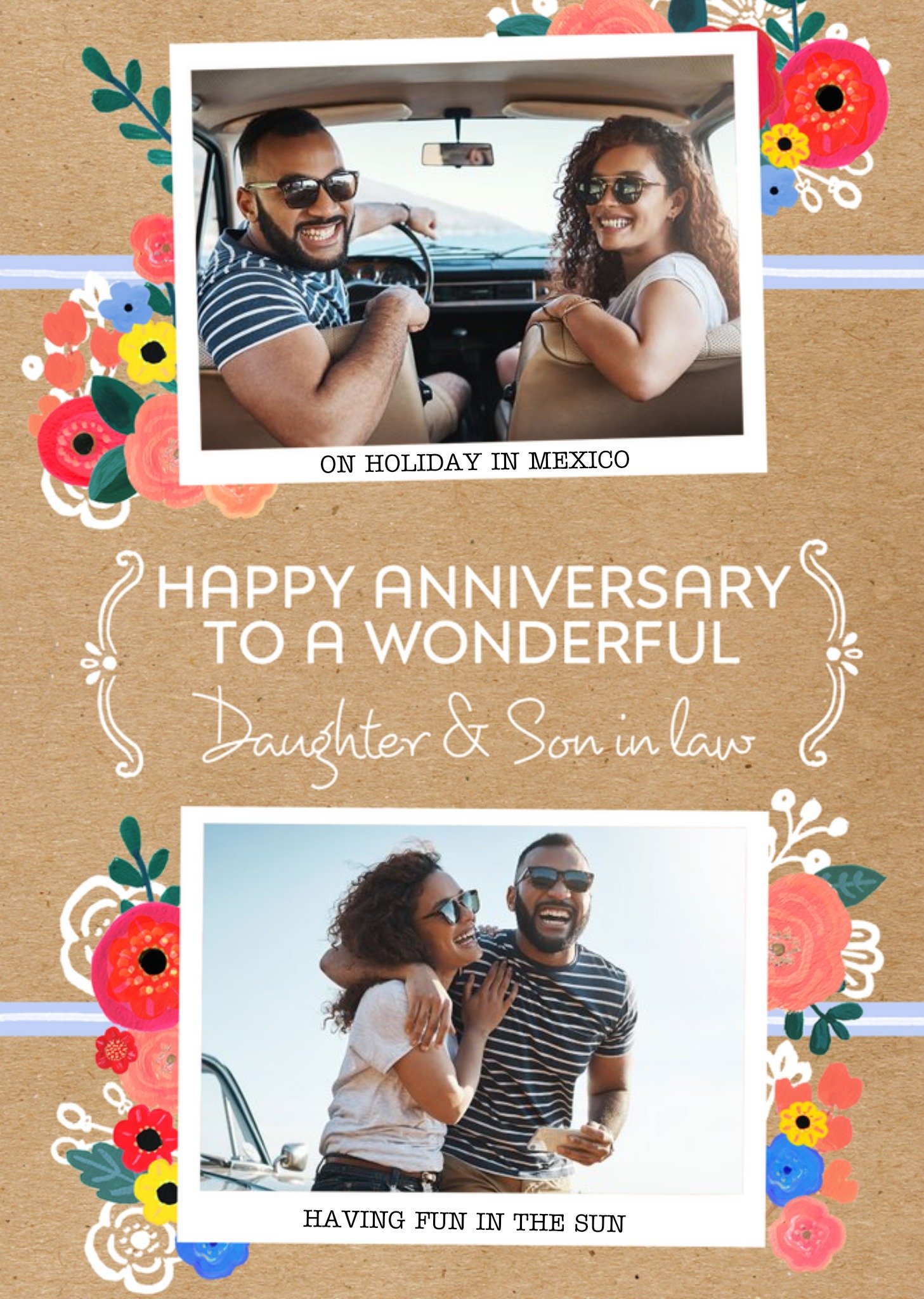 Floral Happy Anniversary Daughter & Son In Law Photo Upload Card