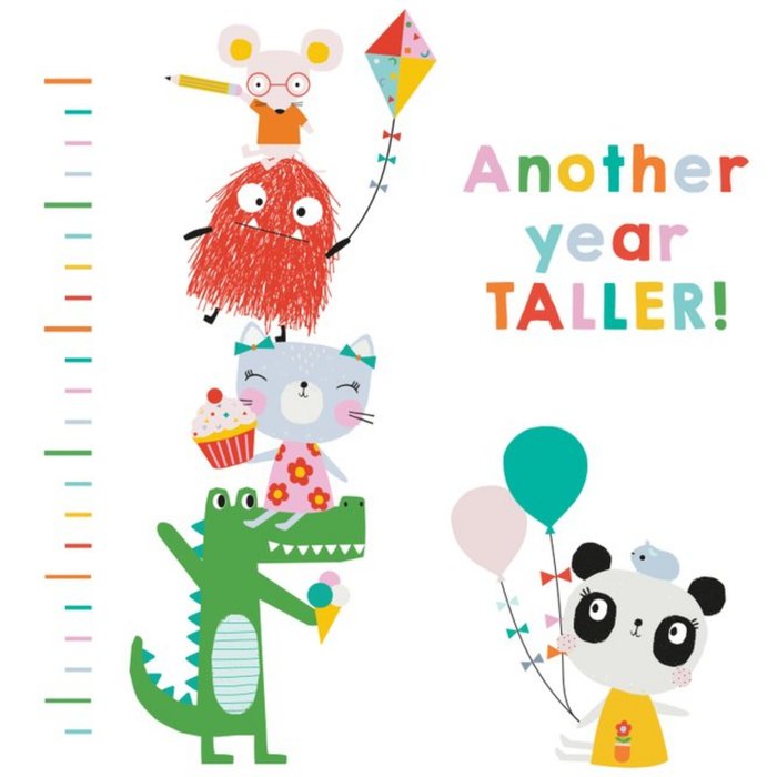 Cute Illustrated Characters Another Year Taller Birthday Card