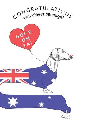 Dotty Dog Art Illustrated Sausage Dog Australian Congratulations Card