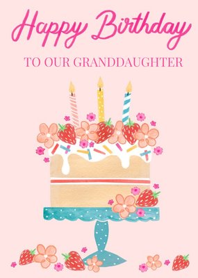 Okey Dokey Illustrated Birthday Cake Granddaughter Birthday Card