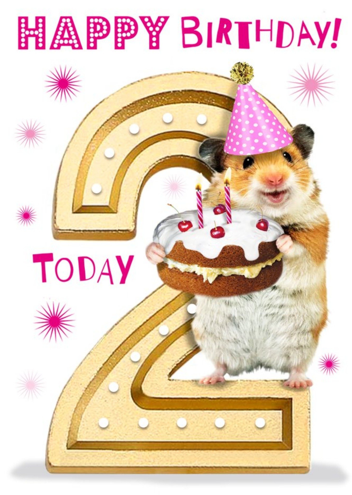 Cute Hamster With Cake 2nd Birthday Card Ecard