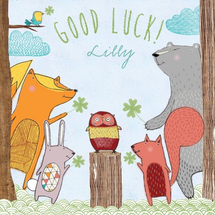 Woodland Four Leaf Clovers Personalised Good Luck Card