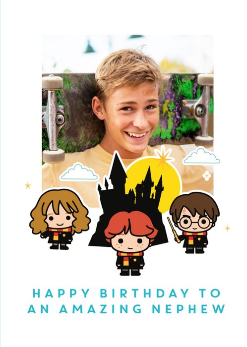 Harry Potter Ron Weasley Hermione Granger cartoon card - Happy birthday Nephew photo upload card