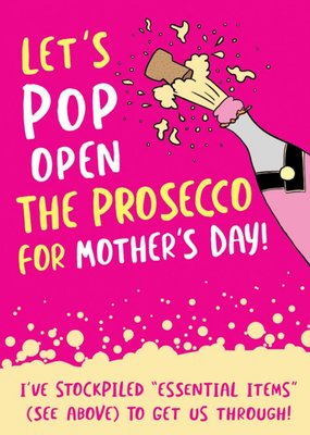 Funny Covid Pop Open The Prosecco Mother's Day Card