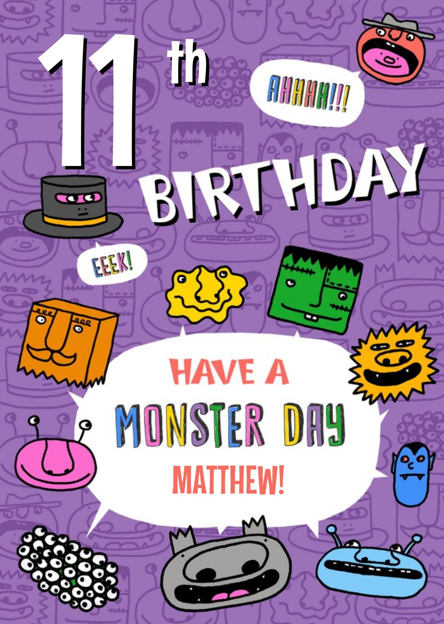 Moonpig 11Th Birthday Monsters Have A Monster Day Birthday Card, Large
