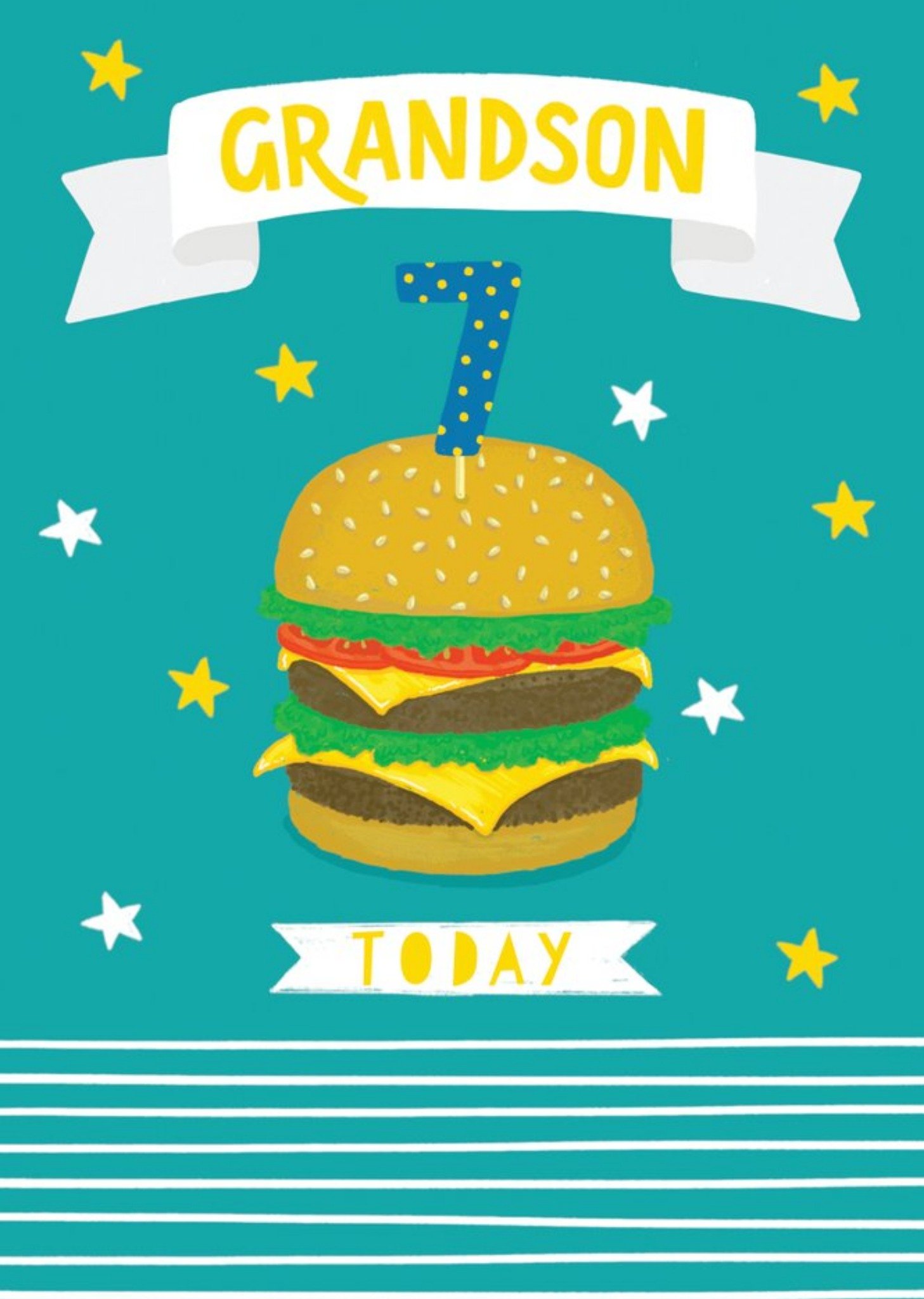 Moonpig Cute Illustration Burger Grandson 7 Today, Large Card
