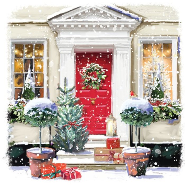 Front Door With Wreath Christmas Greetings Card