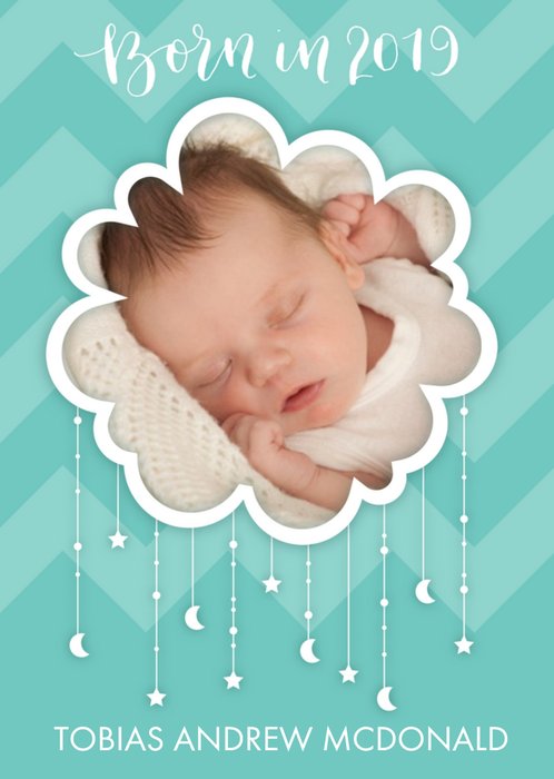 Born In 2019 Aqua Cloud Photo Upload Card