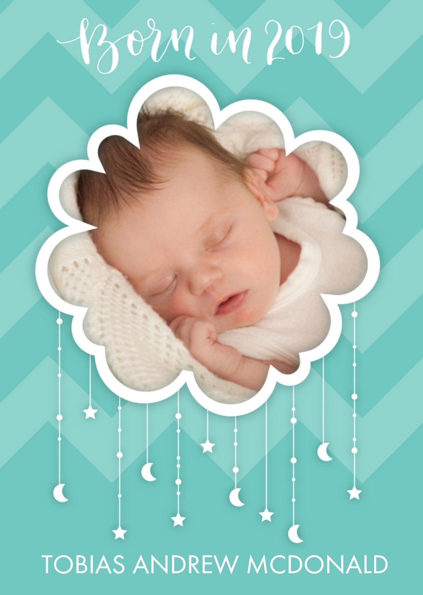 Born In 2019 Aqua Cloud Photo Upload Card Ecard