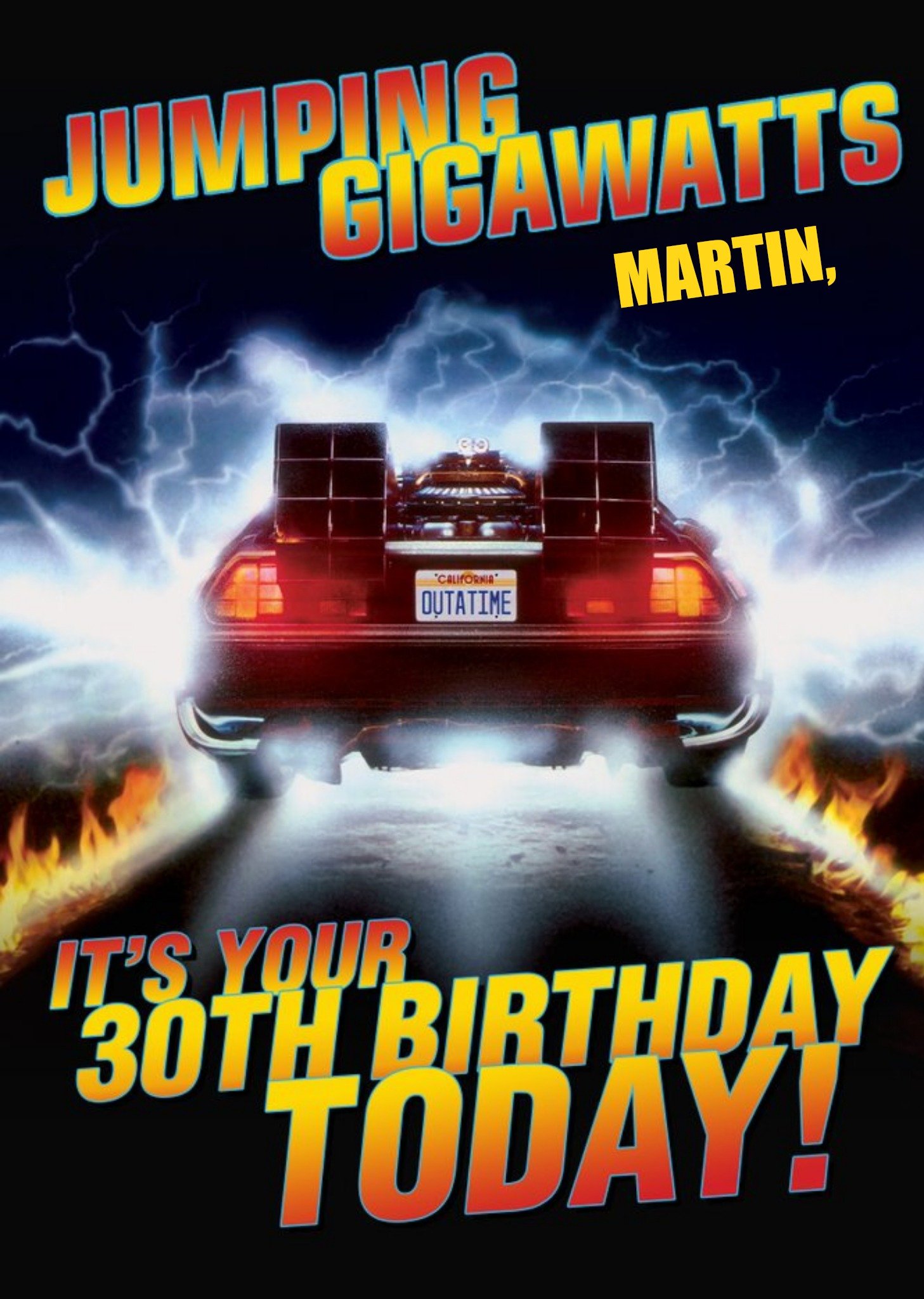 Moonpig Back To the Future Jumping Gigawatts Personalised 30th Birthday Card, Large
