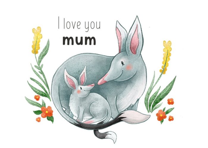 Cute Illustration Of Two Bilbies Surrounded By Flowers Mother's Day Card