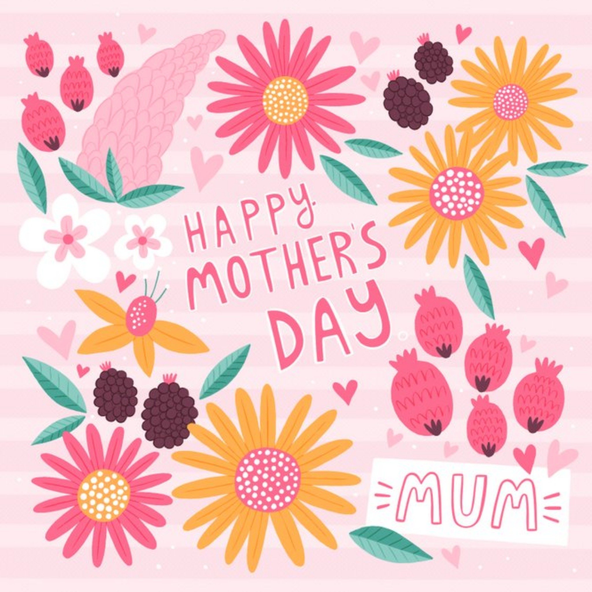 Damien Barlow Bright Floral Illustrated Mother's Day Card, Square