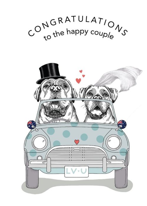 Dotty Dog Art Illustrated Dog Wedding Congratulations Card