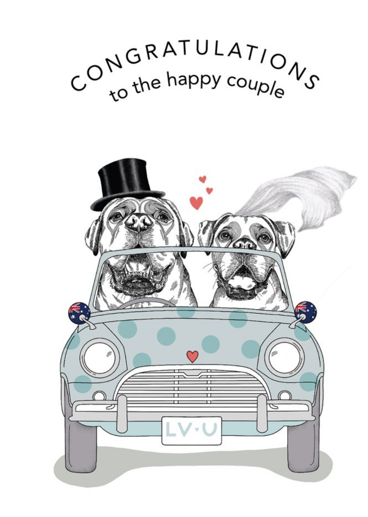 Moonpig Dotty Dog Art Illustrated Dog Wedding Congratulations Card, Large