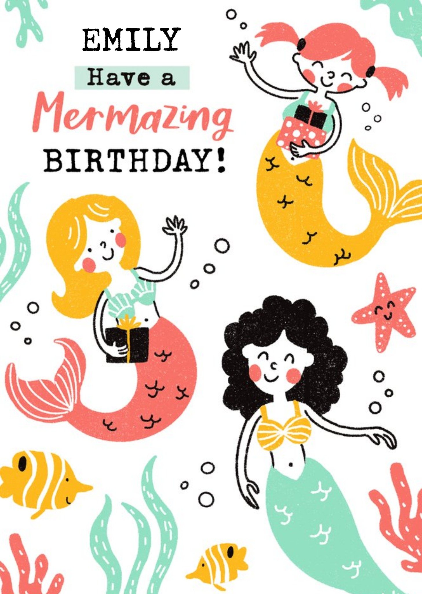 Bright Illustration Of Mermaids And Fish Have A Mermazing Birthday Card Ecard