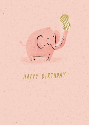 Modern Cute Pink Elephant Birthday Card