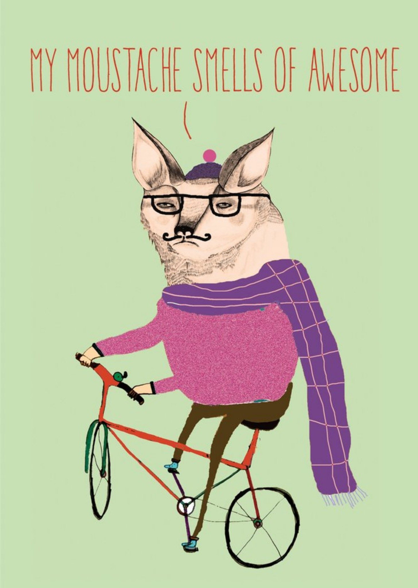 Brainbox Candy Funny Fox Riding Bike Moustache Smells Of Awesome Card