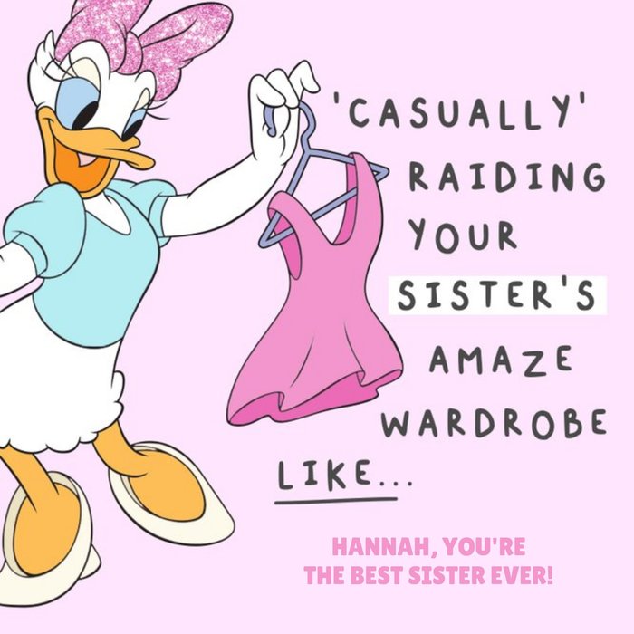 Disney Daisy Duck Raiding Through Your Sister's Wardrobe Birthday Card