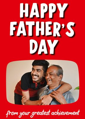 Funny Red Typographic Photo Upload Father's Day Card