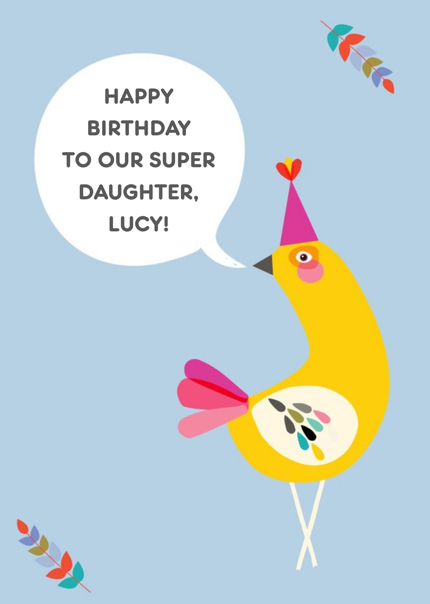 Pretty Yellow Bird Personalised Happy Birthday Card Ecard