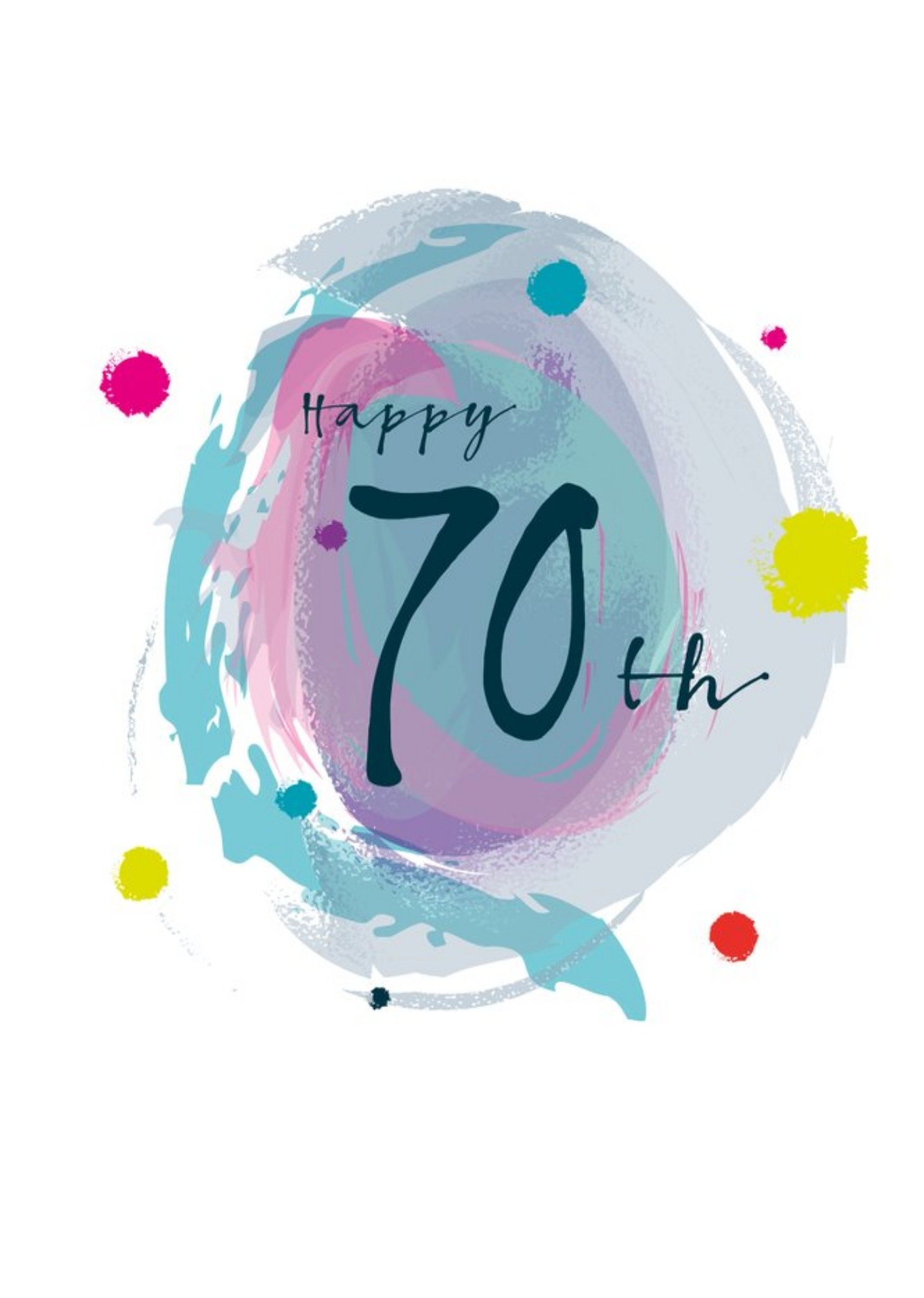 Moonpig Modern Watercolour Paint Effect Happy 70th Birthday Card Ecard
