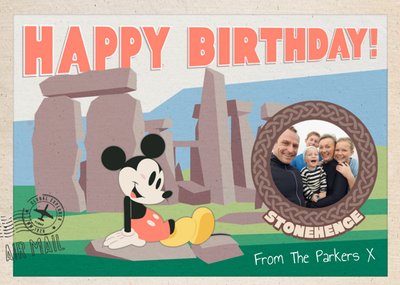 Mickey Mouse Stonehenge Photo Upload Birthday Card By Disney