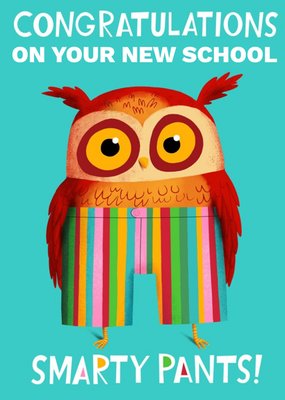 Blue Illustrated Owl New School Congratulations Card