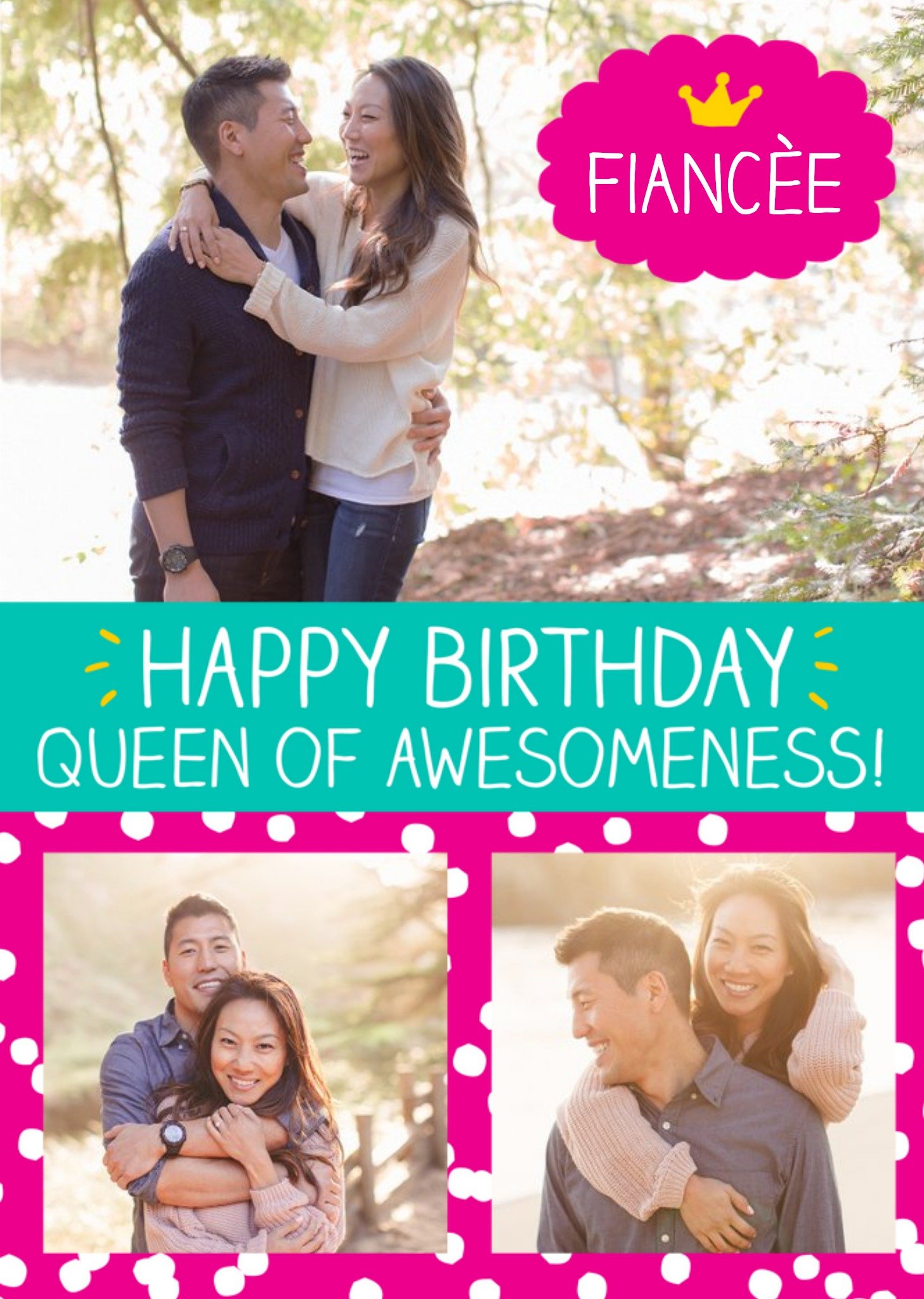 Happy Jackson Fiancee Queen Of Awesomeness Personalised Photo Upload Birthday Card, Large