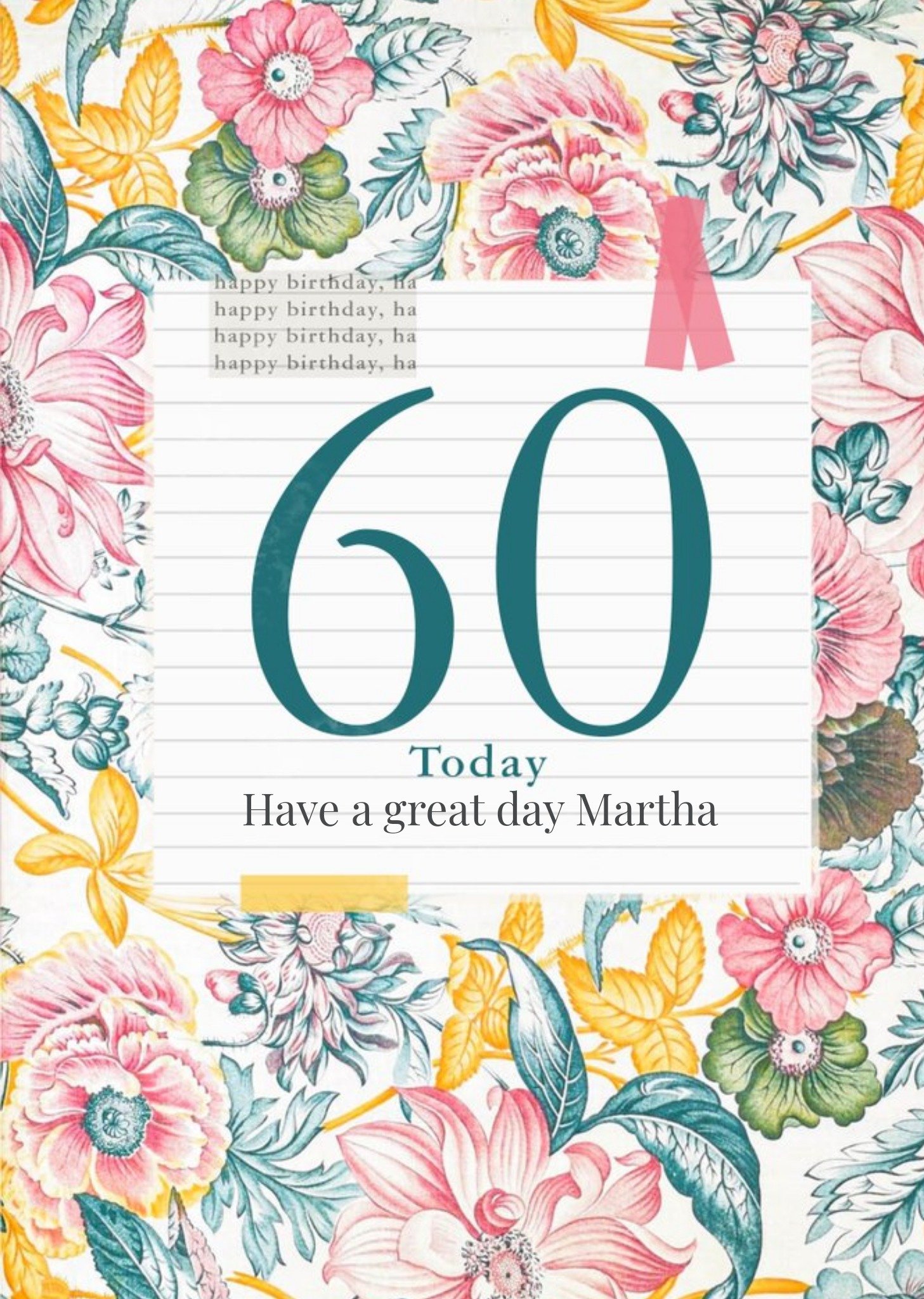 the V&a V&a Floral Pattern 60th Birthday Card, Large
