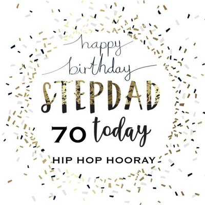 Typographic Confetti Stepdad 70th Birthday Card