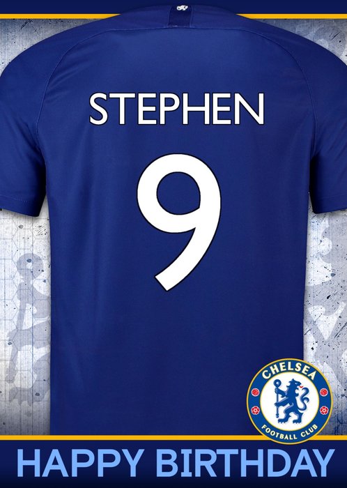 Chelsea FC Birthday Card - Name and number on jersey