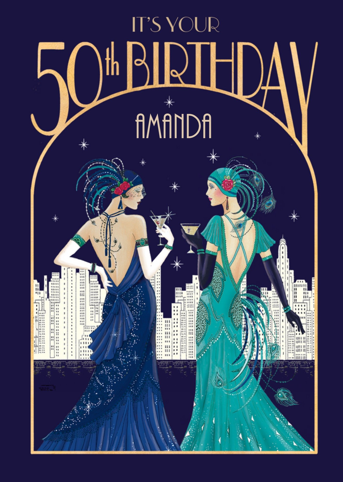 Art Deco 50th Birthday Card Ecard