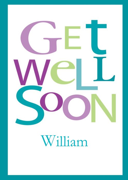Green And Purple Bordered Personalised Get Well Soon Card